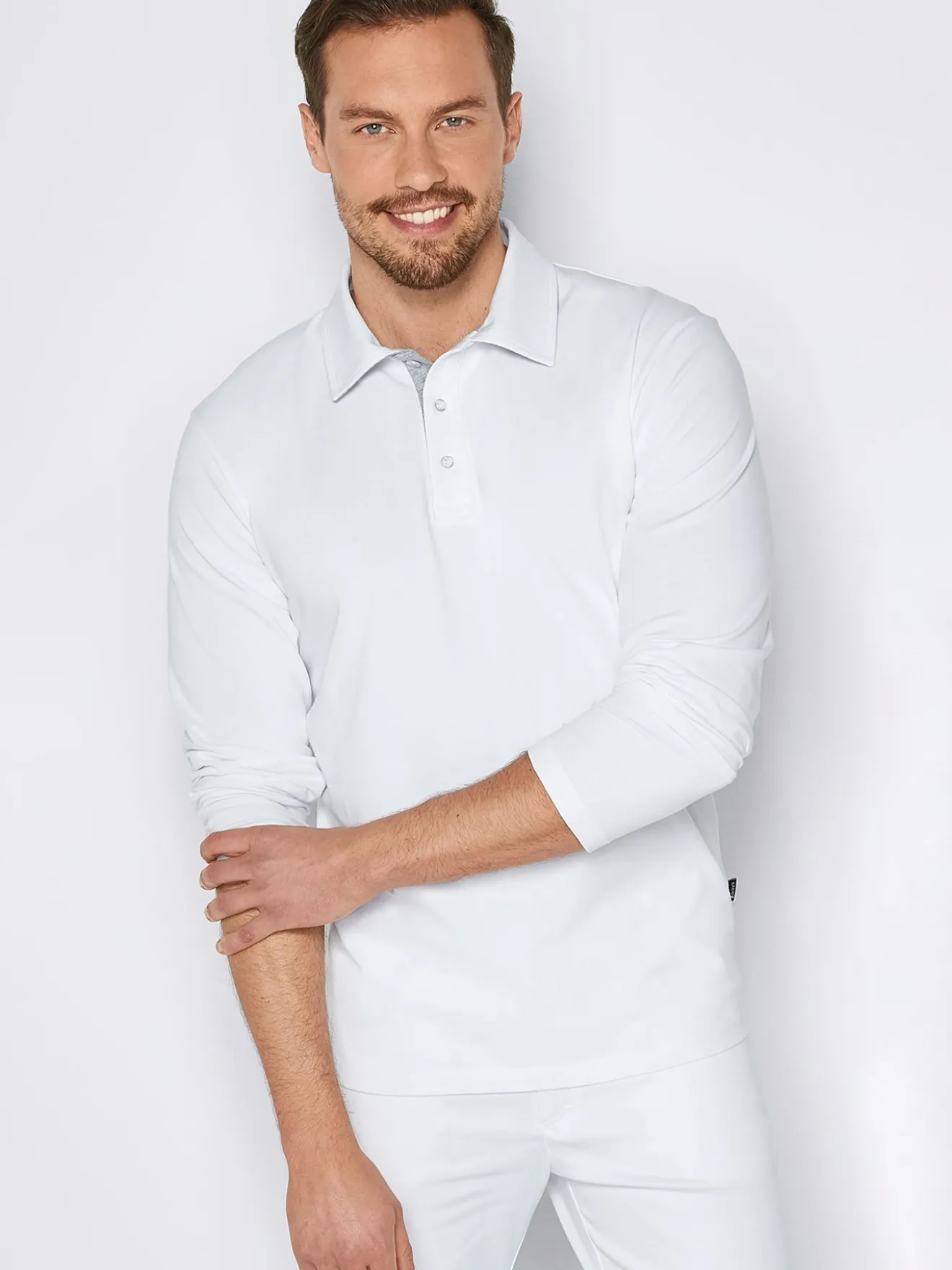 Langarmshirt ALGIER mit Kragen, Single Jersey