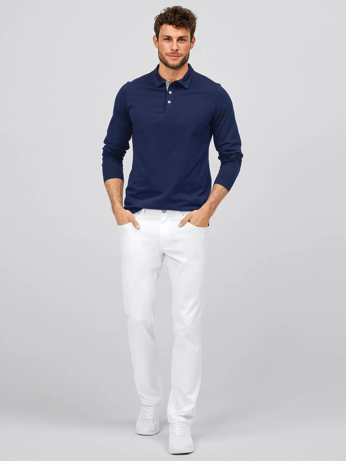 Langarmshirt ALGIER mit Kragen, Single Jersey